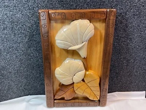 Hand crafted solid wood intarsia wall hanging featuring morning glory flower - Picture 1 of 5