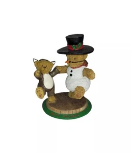 Christmas Dad & Son Bears Figures Happy Holidays 5⅛" H Resin Snowman & Reindeer  - Picture 1 of 6