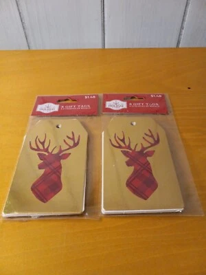 Holiday Time Gold Red Plaid Deer Christmas Gift Tags Set of 2 (16 Tags) New - Image 1 of 2