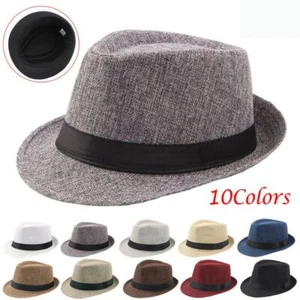 Summer Autumn Gangster Cap Felt Fedora Cap Top Hats Beach Sun Hat Jazz Cap - Picture 1 of 22