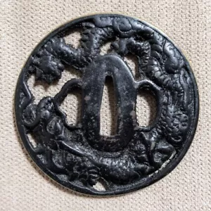 Japanese Used Dragon Tsuba Sword katana Guard Dragon motif Metal  from JAPAN - Picture 1 of 10