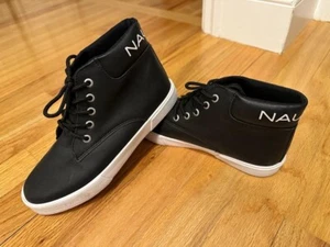 Nautica Wharf Harbor Black Faux Leather Kids Boys High Top Sneakers Shoes Sz 3 - Picture 1 of 10