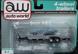 1:64 4-Wheel Open Car Transport Trailer -- Silver/Black -- Auto World - Imagen 1 de 1