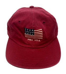 Vtg 90s Polo Ralph Lauren Hat Strapback Cap Red US Flag Spell-Out Made in USA - Picture 1 of 5
