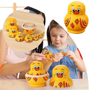 10 Pieces Yellow Cute Duck Matryoshka Nesting Dolls Wooden Stacking Kid Toys - Picture 1 of 9