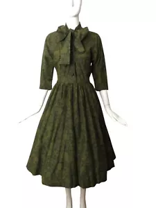 1950s Green Wool Print Dress, Size 4 - Picture 1 of 3