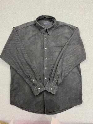 Men's Burberry London GB Size L Gray White Stripe Pocket Long Sleeve Shirt   - Image 1 of 4