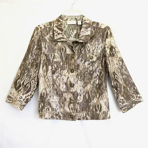 Chico’s Metallic Linen/Cotton Crop Button Down Jacket Size 0 Small (size 4) - Picture 1 of 16