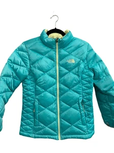 The North Face 550 Goose Down Filled Puffer Jacket L or XL mint green GUC - Picture 1 of 10