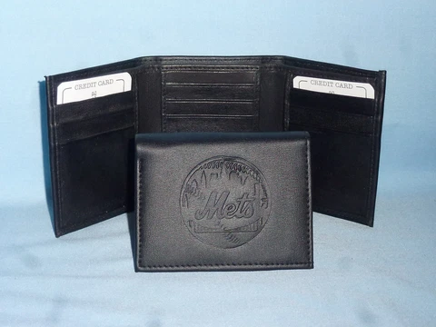 New York NY METS    Leather TriFold Wallet    NEW    black 3  m3 Cover