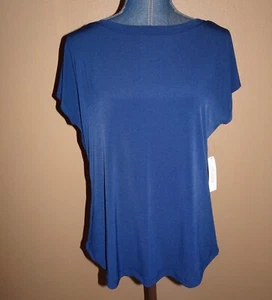 Chico's Deep Navy Blue Stella Boat Cap Sleeves Basic Knit Top Size 1 (M) NWT - Picture 1 of 4