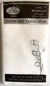 Cover da tavolo in carta simile a un tessuto bianco 54"" x 102"" rettangolare made in USA by Lillian - Foto 1 di 2
