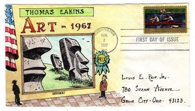 #1335 Thomas Eakins Artist 1967 FDC - Hand-Painted Herman Maul - Image 1 of 2