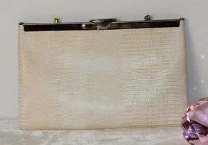 Vintage Etra Genuine Leather White And Beige Handbag Clutch Purse - Picture 1 of 12