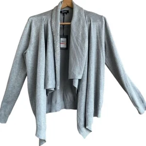 DKNY Gray Sequin Open Front Cardigan Draped Sweater Ultra soft Flowey Sz Sm - Picture 1 of 11