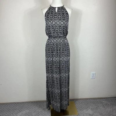 Maxi Vestido Joie Para Mujer XS Negro Blanco Ikat Halter Cerradura Boho Playa Viaje Foto 1 de 4