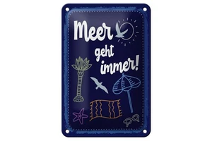Blechschild 12x18cm gewölbt Meer geht immer Palme Seestern Deko Geschenk Schild - Bild 1 von 1