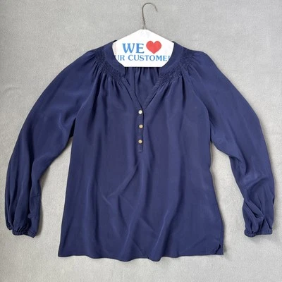 Lilly Pulitzer Elsa Top Womens Medium Blue Silk Long Sleeve Preppy Formal Blouse - Image 1 of 4