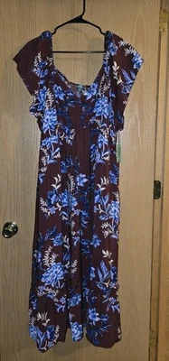 Vestido Maxi Feminino Terra & Sky Marrom Floral Smocked Tamanho 3X Novo com etiquetas - Imagem 1 de 4