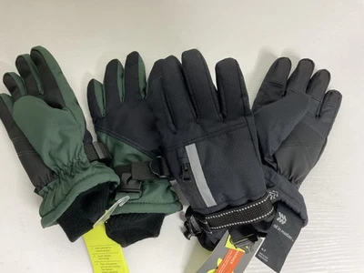 All in Motion 2pk Kids Winter Snow Gloves Waterproof Black & Green Size 4-7 - Image 1 of 4