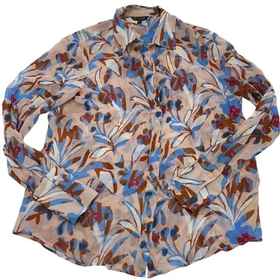 Massimo Dutti Top Womens 6 Pink Blue Floral Button Up Blouse - Image 1 of 4