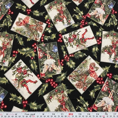 Vintage 1997 Christmas Flower Fairies Rose & Hubble Cotton Remnant 17" x 41" - Image 1 of 2