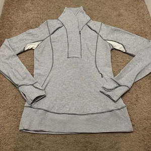 Lululemon Think Fast Pullover Heathered Slate Tonka Stripe Gray Size 8 - Picture 1 of 8