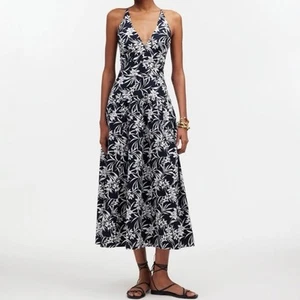 Madewell Smocked Halter Midi Dress In Poplin Deep Indigo Floral Size 4 NWT - Picture 1 of 8