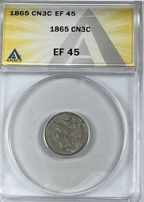 1865 Three Cent Nickel : ANACS EF45 - Image 1 of 2