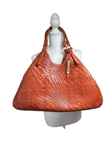 Cole Haan Genevieve Woven Leather Large Hobo Shoulder Bag Burnt Orange $495 - Picture 1 of 14