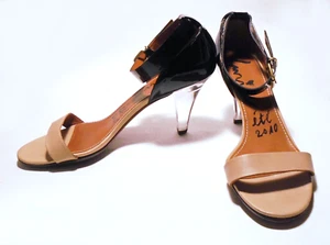 CLEAR Heels LANVIN Nude/Black STATEMENT Ankle Strap SANDALS/Shoes 39/9US Italy - Picture 1 of 4