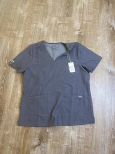 NEW FIGS Scrub Top Women XL Gray AYA Healthcare Logo NWT V Neck Short sleeve - Picture 1 of 8