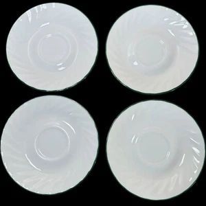Christmas Cup Swirl Saucers Corelle By Corning White W/ Green Rim - Lot Of 4 - Picture 1 of 4