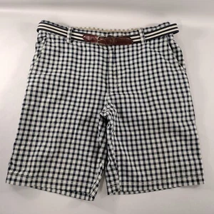 IZOD Flat Front Blue Plaid Khaki Shorts With Belt Mens Size 34 - Picture 1 of 6