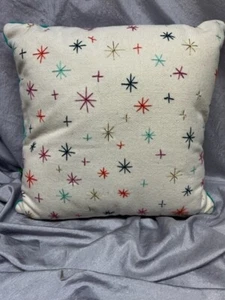 CHRISTMAS THROW PILLOW BRIGHT MULTI COLORED SNOWFLAKES - 17" X 17" -GENTLY USED - Picture 1 of 1