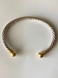 Super heavy Solid 925 sterling silver 14k vermeil two tone cable cuff Bracelet - Picture 1 of 6