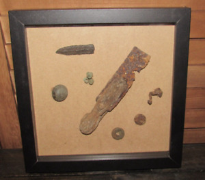 Display Case with Collection of Civil War Dug Relics From Battle of Chickamauga