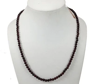 925 Sterling Silver, Natural Garnet Gemstone 4-5 mm Smooth Rondelle Necklace 18" - Picture 1 of 6