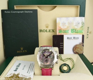 ROLEX 18kt White Gold DAYTONA MOP Roman Pink Crocodile Strap 116519 SANT BLANC - Picture 1 of 9