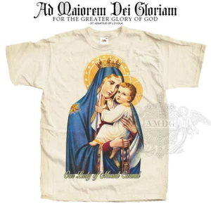Catholic T-shirt Our Lady of Mount Carmel Ver.1 Natural Vintage Sizes S - 5XL - Picture 1 of 3