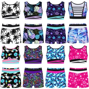 Kids Girls Sport Outfit Jogger Vest With Shorts Running Tracksuit Exercise Gym - Picture 1 of 57