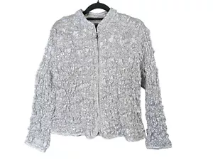 MSK Women size 1X Sequin Embellished Crinkle Zip Blazer Classic Dot Stretch Nice - Picture 1 of 11