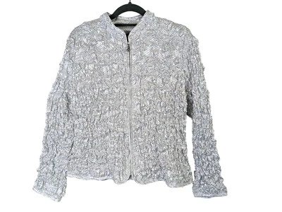MSK Women size 1X Sequin Embellished Crinkle Zip Blazer Classic Dot Stretch Nice - Image 1 of 4