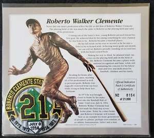 7/8/1994 Roberto Clemente #8154/20k Patch Pittsburgh Pirates Stadium + 4x3 Card - Picture 1 of 2
