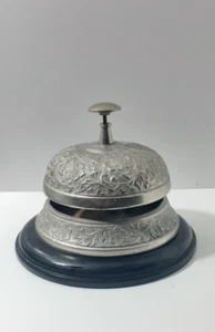 Vintage Silver Plated Brass Floral Embossed Reception Service Calling Desk Bell - Bild 1 von 6