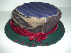 Crispina French Womens Size S Wool Handmade Hat Red Velvet Bow Art RARE - Picture 1 of 8