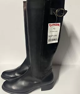 ELODIE Women's Black Leather Knee High Heeled Boots Shoes EUR 39 US 8 UK 6 - Picture 1 of 6
