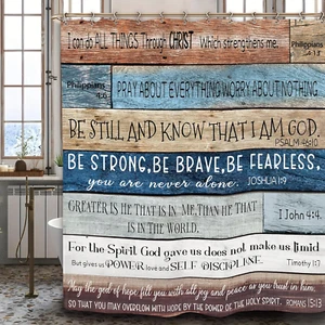 Bible Verse Christian Bathroom Shower Curtain 60W by 71H Inch Quotes Inspiration - Picture 1 of 12
