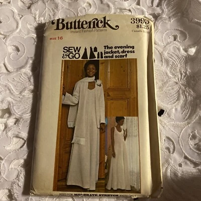 Butterick 3993 Retro Evening Jacket Bridesmaid Dress & Scarf Vtg 1975 Size 16 - Image 1 of 4