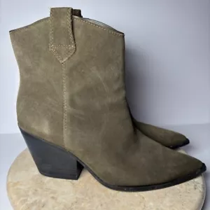 Kenneth Cole Womens 9 Kara Olive Pointed Toe Heel Ankle Booties Green Western - Imagen 1 de 13